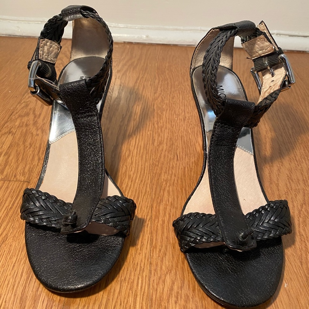 Michael Kors, Black Leather, Wedge Sandals
